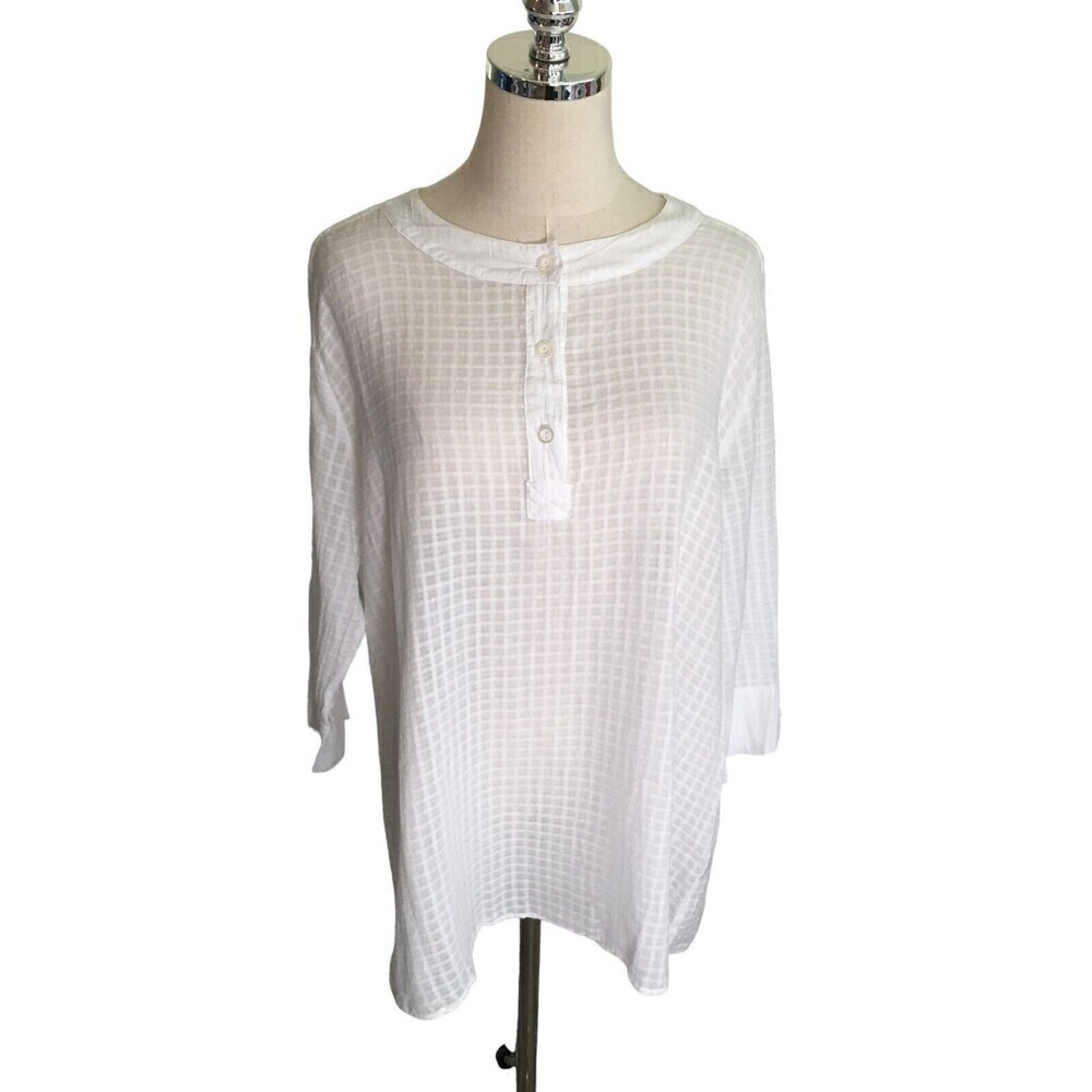 Focus Size Large Top White Textured 100% Cotton Preshrunk Shirt Long Sleeve
